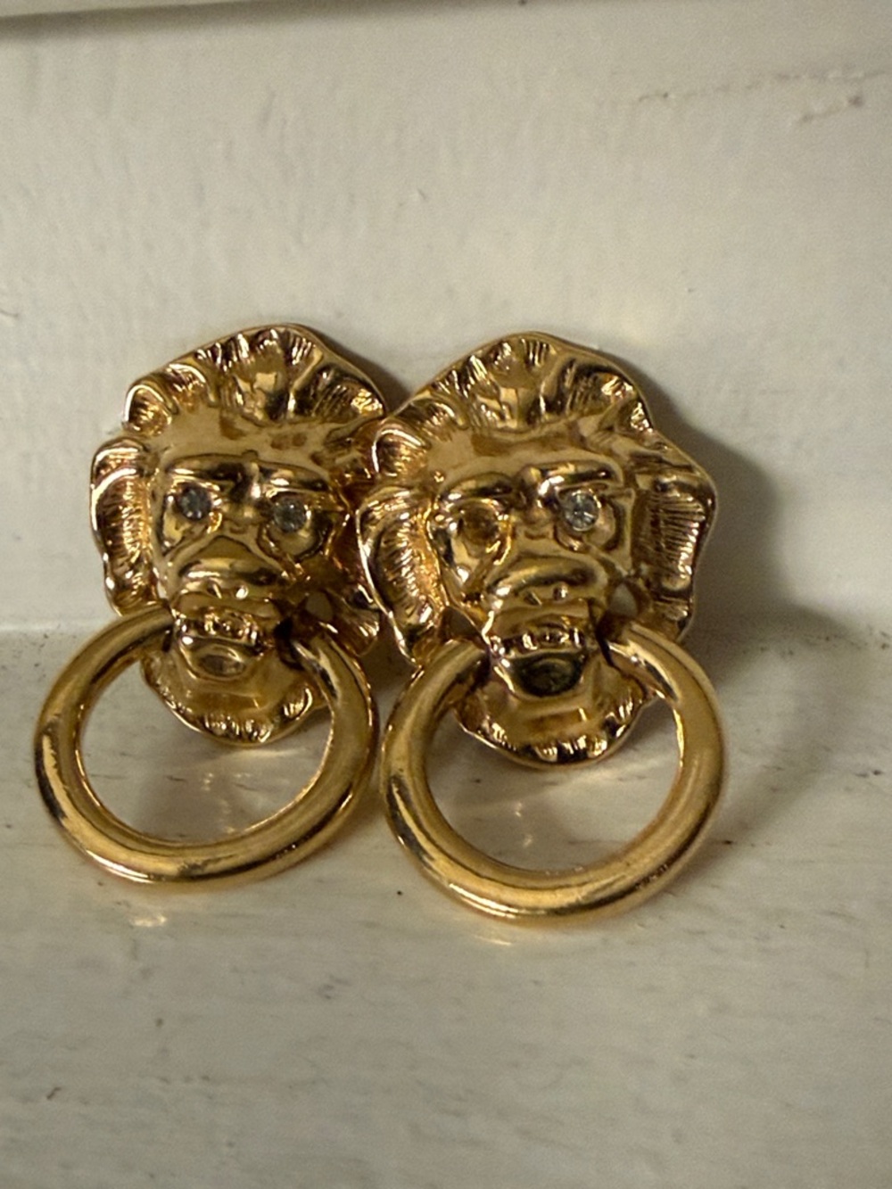 KJL for Avon Gold Lion Head Door Knocker Earrings - Bold Statement